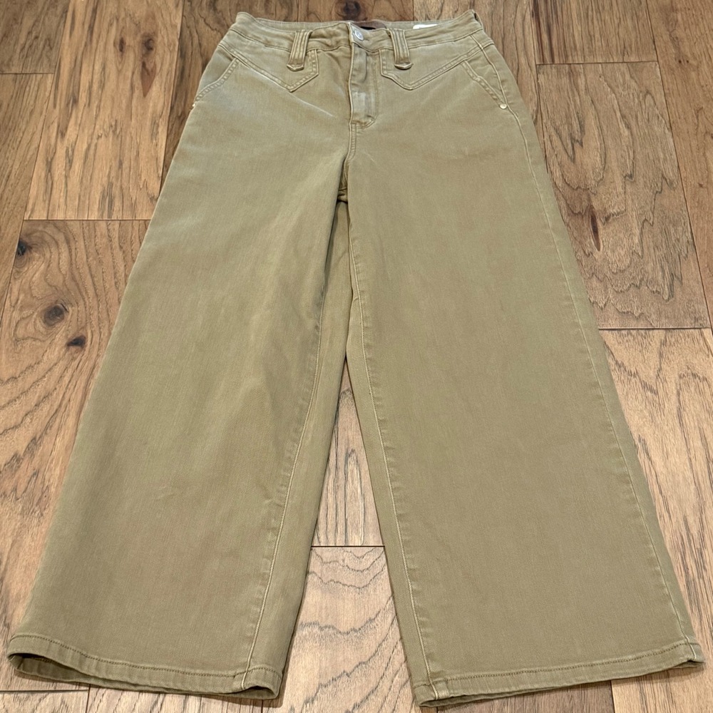 Judy Blue Ankle Wide Leg Jeans Khaki Brown Western Yoke Stretch JB881095 C 7/28
